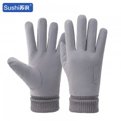 苏识 男冬季加绒加厚防水防寒防风骑行防滑触屏手套 灰色 双 3460491