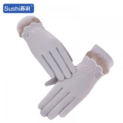 苏识 女士秋冬季肤感AB版防风触屏保暖手套 灰色 双 3460510