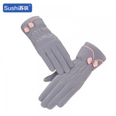 苏识 女士冬季加绒保暖触屏手套 灰色 双 3460505