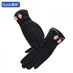 苏识 女士冬季加绒保暖触屏手套 黑色 双 3460504