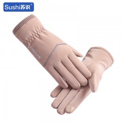 苏识 女士秋冬季肤感AB版防风触屏保暖手套 驼色 双 3460523