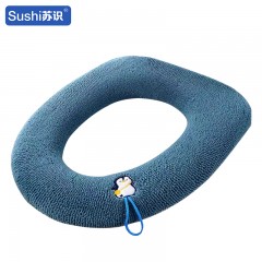 苏识 冬季卫生间可水洗防寒保暖马桶坐垫 企鹅带提手 青色 个 11130001