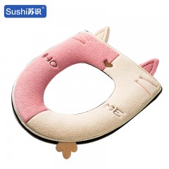 苏识 冬季浴室绒面加厚保暖通用马桶坐垫 粉白拼色 个 11130034