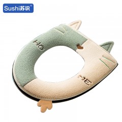 苏识 冬季浴室绒面加厚保暖通用马桶坐垫 绿白拼色 个 11130035